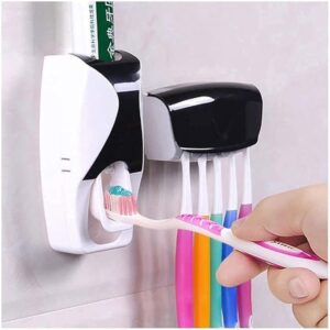 Automatic Toothpaste Dispenser with Wall Mount Toothbrush Holder - Drop Shipping