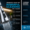 360 high pressure faucet sprayer with chrome finish attached to kitchen tap